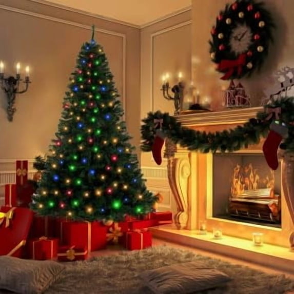 6.5FT Pre-Lit Artificial Christmas Tree - 8 Lighting Modes with Warm White & Color Changing LED Lights, 880 Branch Tips, Hinged Metal Stand for Easy Assembly, Holiday Home Decor