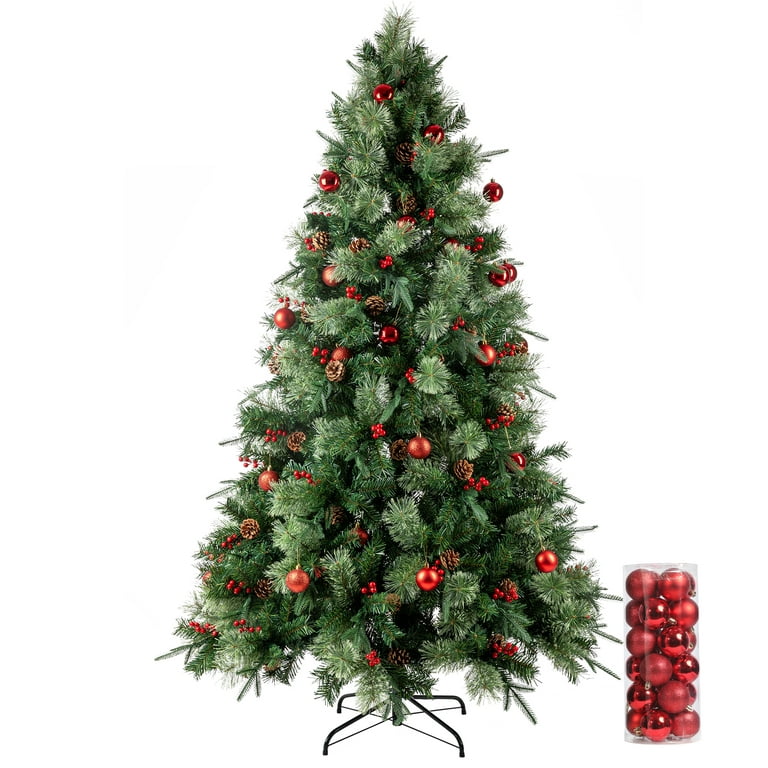 6 FT Green Frosted Christmas Tree Fiber Optic W/Cones & Berries Indoor Only