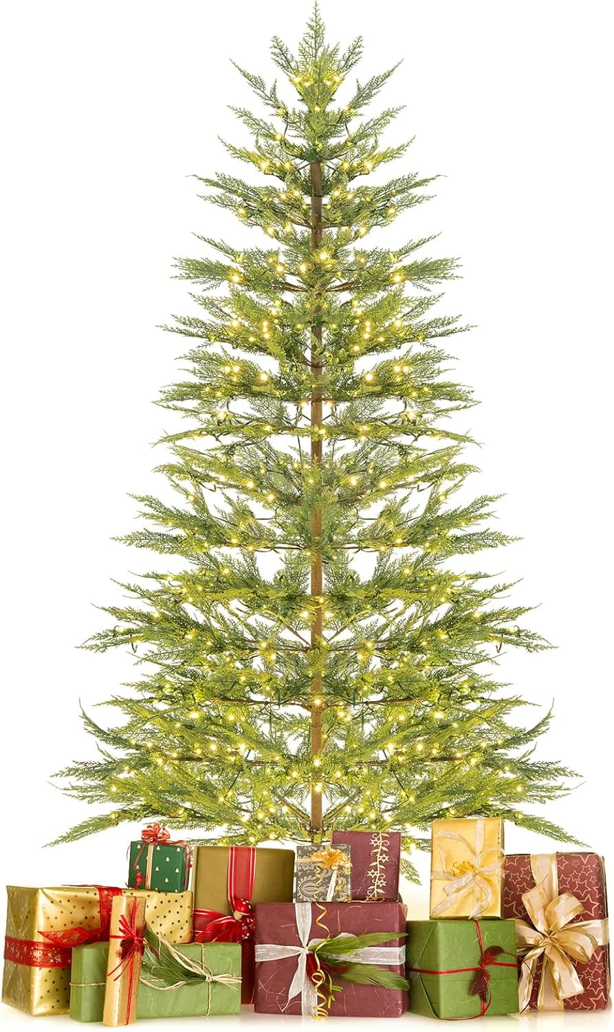 6.5FT PreLit Christmas Tree with Faux Cypress Leaves, Hinged