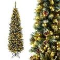6.5FT PreLit Pencil Christmas Tree, Artificial Snow Flocked Design w