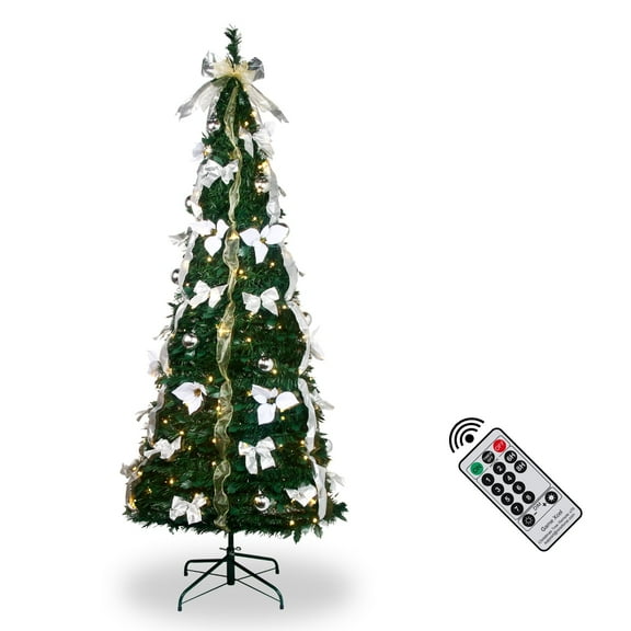 6.5FT Pre Lit Pop Up Christmas Tree with Lights Pre Decorated Collapsible for Holiday Decor