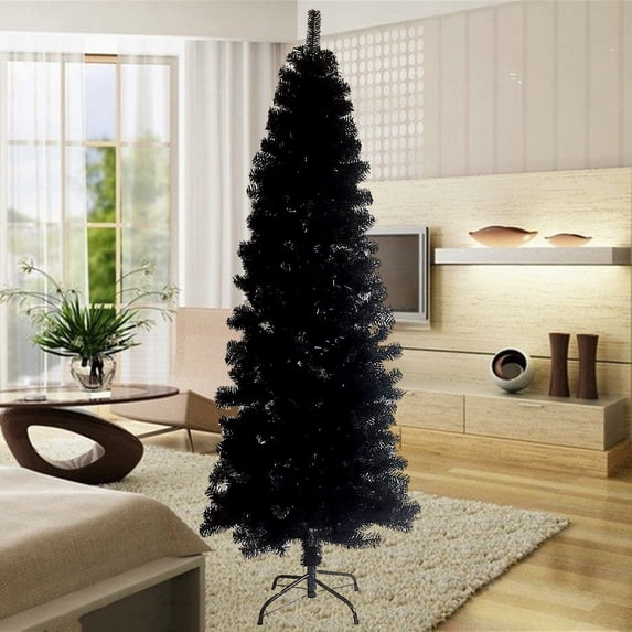 7.5FT Artificial Halloween Christmas Tree with 840 Branch Tips and Foldable Metal Stand, Black, B6064