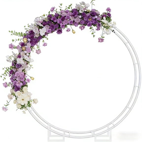 6.5FT Round Wedding Arch Stand - Double Circle Backdrop Frame with Base, Heavy Duty Balloon & Photo Booth Arch Kit (White)