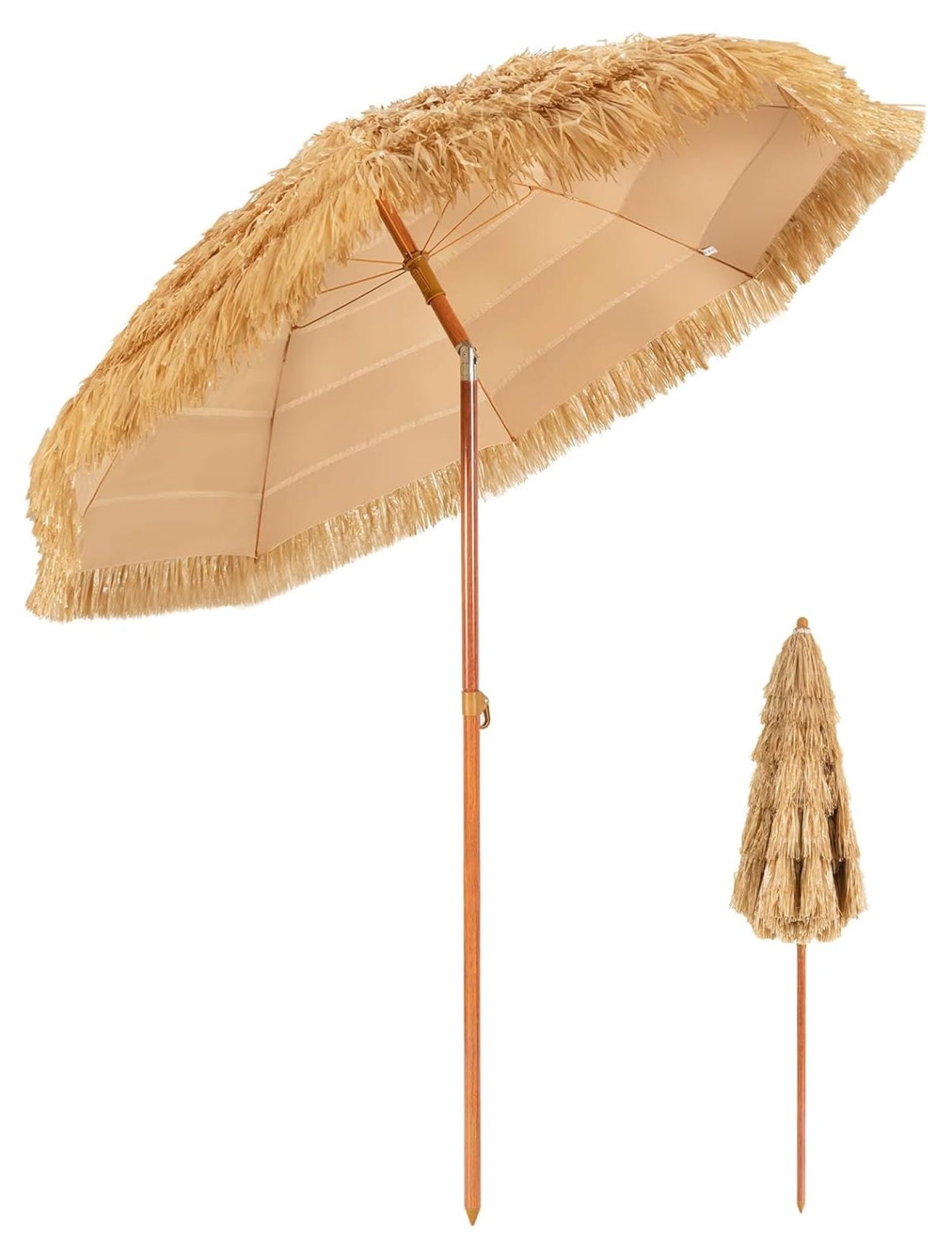 6.5FT Thatched Tiki Patio Umbrella - Hawaiian Style Hula Grass Umbrella ...