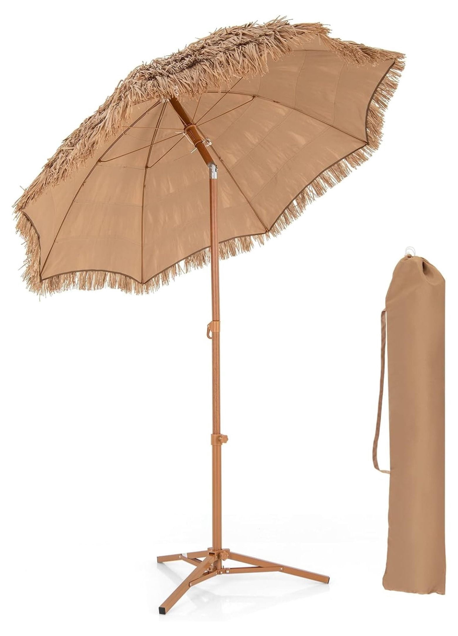 KIKIHIN 6.5FT Patio Umbrella, with Base, Tilt, 8 Ribs, Foldable Stand, Carry Bag