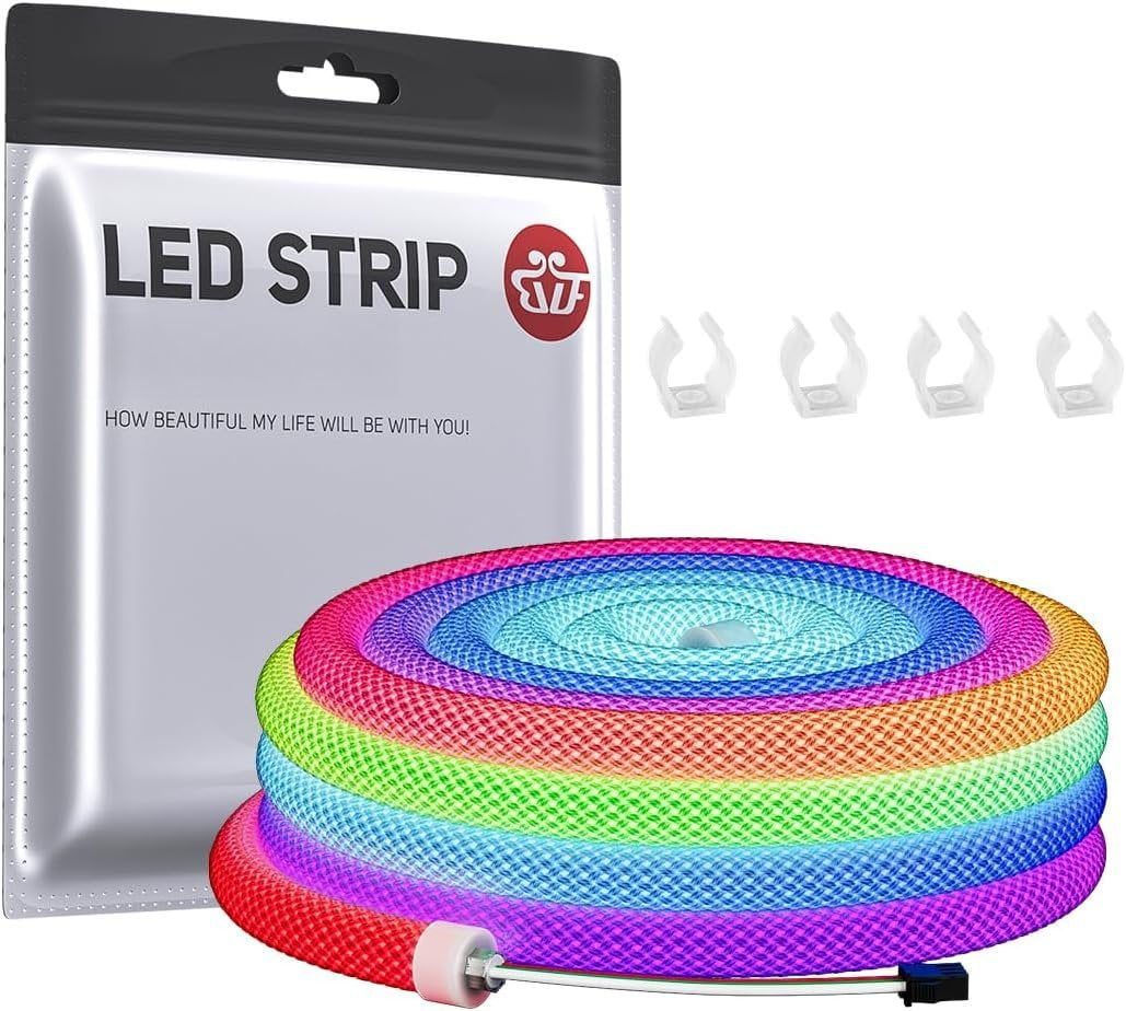 6.5FT WS2811 WS2812B IC 360 Round Reticulate Chasing Color Neon Strip ...
