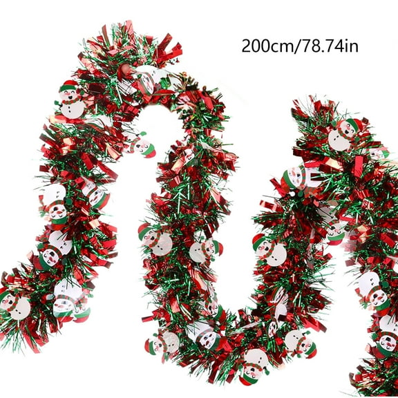 6.5Ft Christmas Metallic Tinsel, Hanging Garland Holiday Decor with Snowman Gingerbread Man, Waterproof Xmas Decorations Ornaments for New Year Party Birthday Holiday Indoor Outdoor