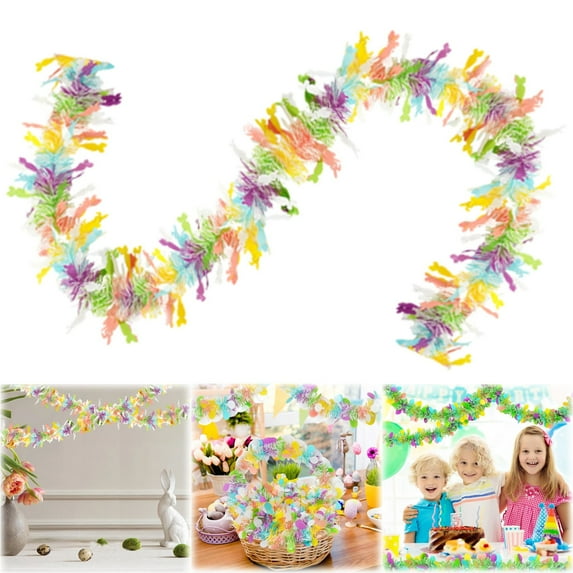 6.5Ft Easter Garland Decor - Glitter Spring Garland with Egg Patterns for Tree Mantle Bedroom, Durable PVC with Flexible Metal Wire, Indoor Outdoor Holiday Home Decoration, Festive Atmosphere