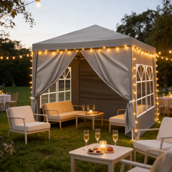 6.5Ft Four Sides Portable Party Tent Easy Up Pop Up Canopy Waterproof Gray Iron Tube Frame 90G PE Fabric Spiral Interface Outdoor Shelter Gazebo Garden Wedding Event Camping Shade Large Heavy Duty XL