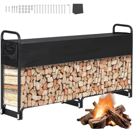 6.5Ft Outdoor Firewood Rack with Cover, Heavy-Duty Log Stand, Holds Up to 1800 lbs, Suitable for Porch, Patio, Backyard, or Indoor Firewood Storage