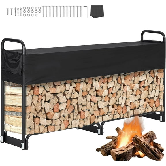 6.5Ft Outdoor Firewood Rack with Cover, Heavy-Duty Log Stand, Holds Up to 1800 lbs, Suitable for Porch, Patio, Backyard, or Indoor Firewood Storage