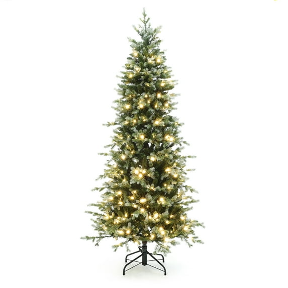 6.5Ft Pre-Lit Green PE/PVC Artificial Pine Christmas Tree with Metal Stand