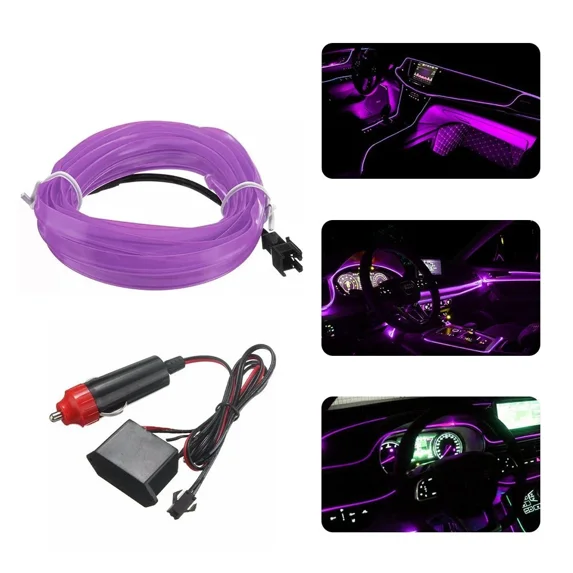 6.5Ft Purple Car Interior Atmosphere Strip Wire Light Led Decor Lamp Accessories