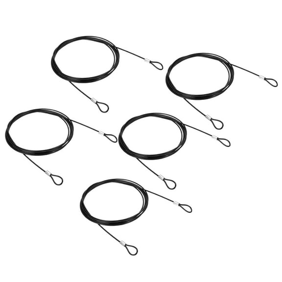 6.6Ft(78.7 Inch) Safety Cable Lock, 5Pcs Stainless Steel 0.08 Inch Dia Security Wire Rope with Double Loop Double Loop for Stage Lighting Luggage Lock, Black