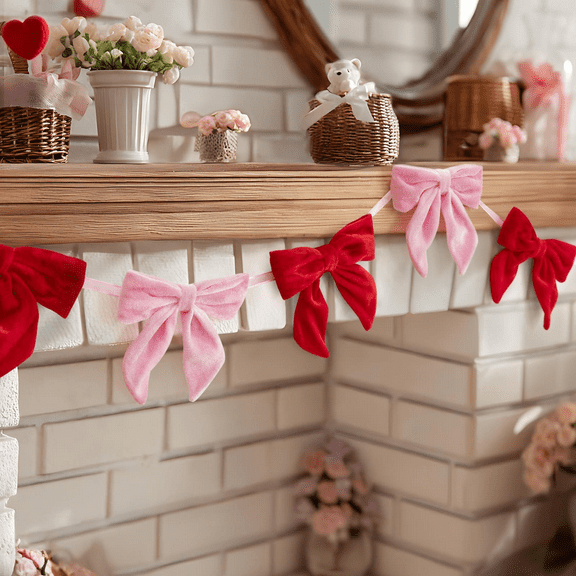 6.5Ft Valentine's Day Small Fabric Home Decoration Pendants Ribbon Bowknot Wreaths Valentine's Day Decorations