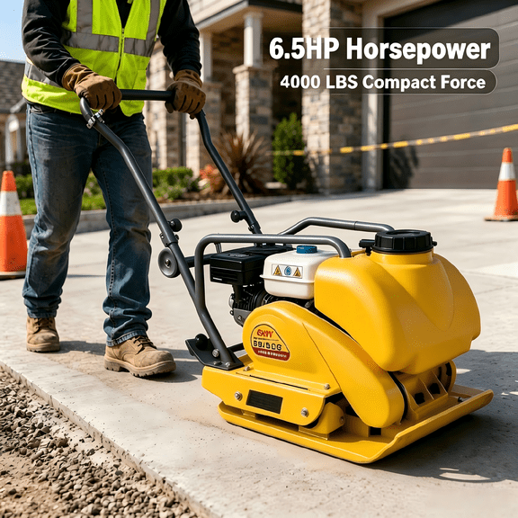 6.5HP Plate Compactor,4000 lbs Gas Vibratory Tamper,5600 VPM Compaction Tool for Asphalt Patio Road Landscaping