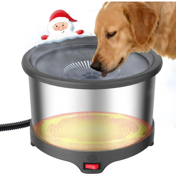 6.5L Heated Water Bowl, Stainless Steel Outdoor Heated Dog Bowl with Anti-Chew Cord, Large Capacity Heated Pet Slow Drinking Dish Provide Warm Water in Winter for Dogs