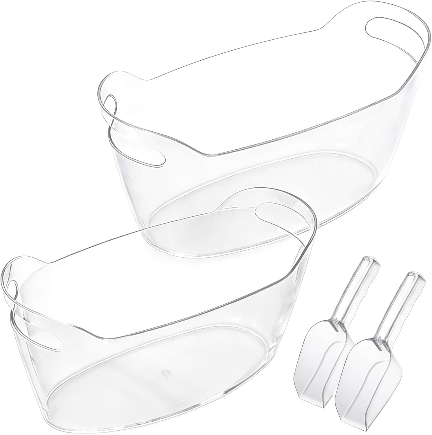 6.5L Ice Bucket 2 Pack Ice Buckets for Parties, Beverage Tub for Cocktail Bar with Handle, Drink Cooler for Wine Beer Champagne, Clear Ice Bucket with Scoop for Mimosa Bar Drink Chiller