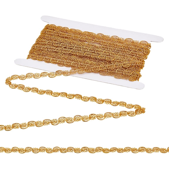 6.5M Filigree Polyester Lace Trim Wavy Trimming for Home Textile Decoration with 1Pc Cardboard Display Card Gold 5/8 inch(15mm)