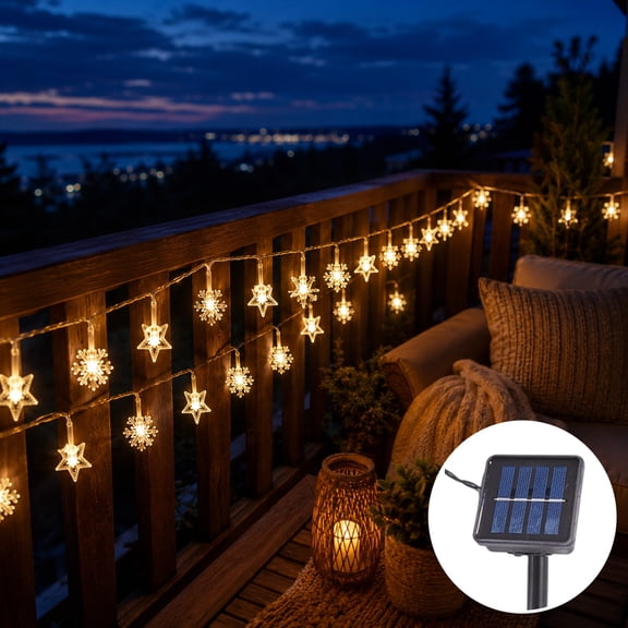 6.5M Star Snowflake LED String Lights Warm White Fairy Lights Christmas Hanging Decorative String Lights Star Snowflake Bulb Indoor Window Wall Bedroom Party Holiday Decor