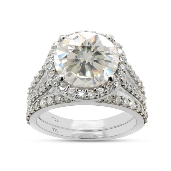 6.5MM Round Cut Lab Created Moissanite Diamond Halo Engagement Wedding Ring Set In 14k White Gold Over Sterling Silver(G-H Color,VVS1 Clarity,2.50Cttw)-4