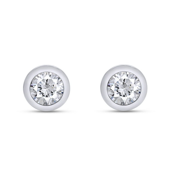 6.5MM Round Cut Lab Created Moissanite Diamond Solitaire Stud Earrings For Women In 14k White Gold Over Sterling Silver Push Back (G-H Color,1.90 Cttw)