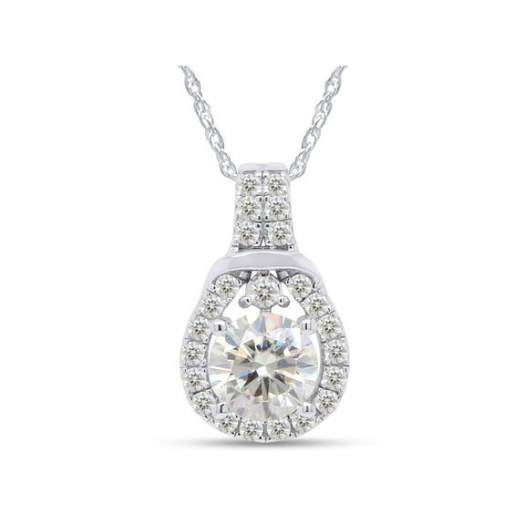 6.5MM Round Cut Lab Created Moissanite Diamond Teardrop Halo Pendant Necklace In 14k White Gold Over Sterling Silver 18" Chain (G-H Color,VVS1 Clarity,1.20 Cttw)