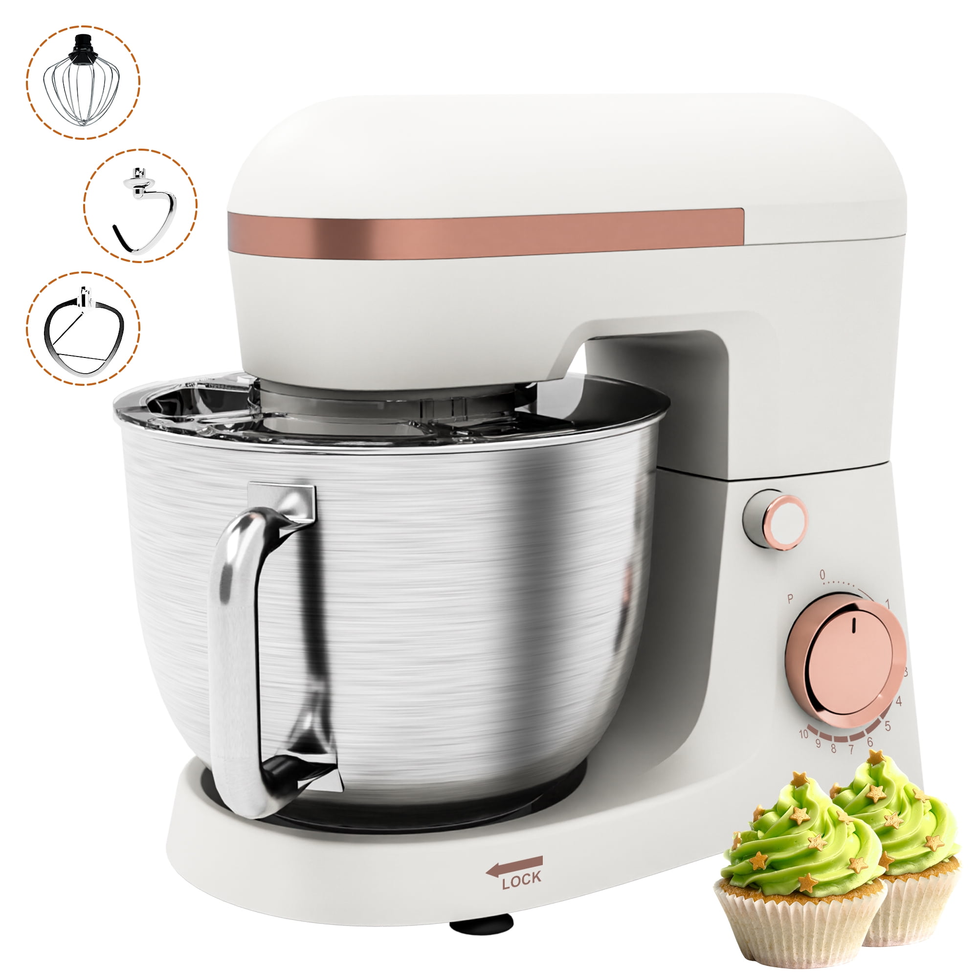 6.5QT Stand Mixer, 10+P Speeds Powerful Electric Kitchen Mixer with Dough Hook, Beater, Whisk, Food Mixer for Baking, Cooking, White