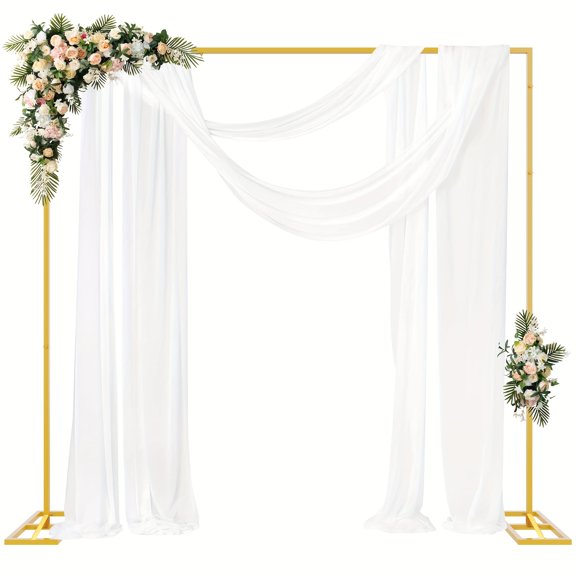 6.5ft/8ft Backdrop Stand Heavy Duty with Base, Golden Portable Adjustable Pipe And Drape Backdrop Stand Kit, Square Metal Arch Party Frame for Wedding Birthday Parties Banquet Decorations