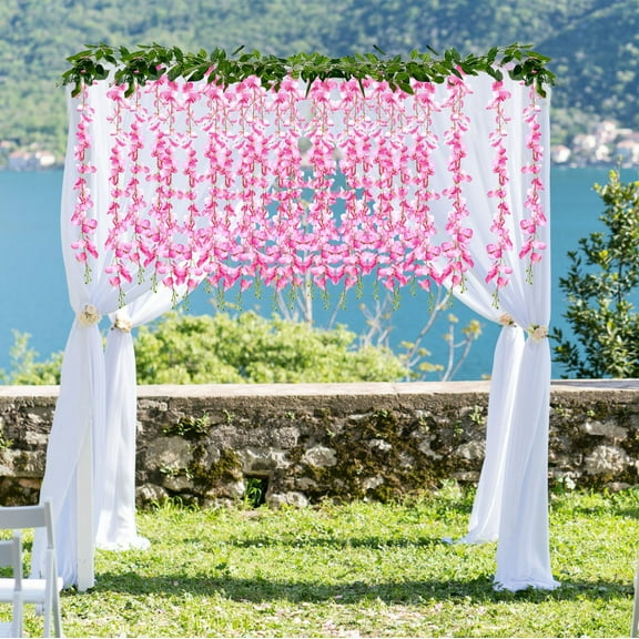 6.5ft Artificial Wisteria Flower Garland - UV-Resistant Silk Hanging Vine, 20 Blooms/Pack for Wedding/Patio Decor, Fake Floral Chandelier Replacement, Pink
