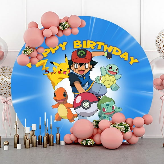 6.5ft Blue Cartoon Animal Little Boy Round Birthday Backdrop for Kids