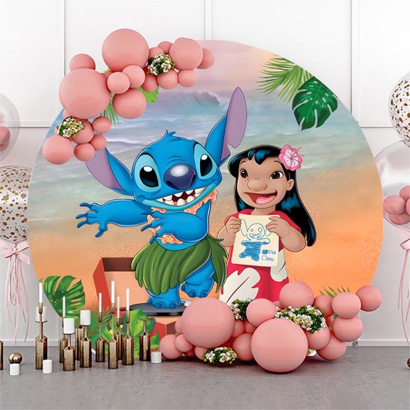 6.5ft Cartoon Monster Girl Dance Beach Green Plants Round Backdrop