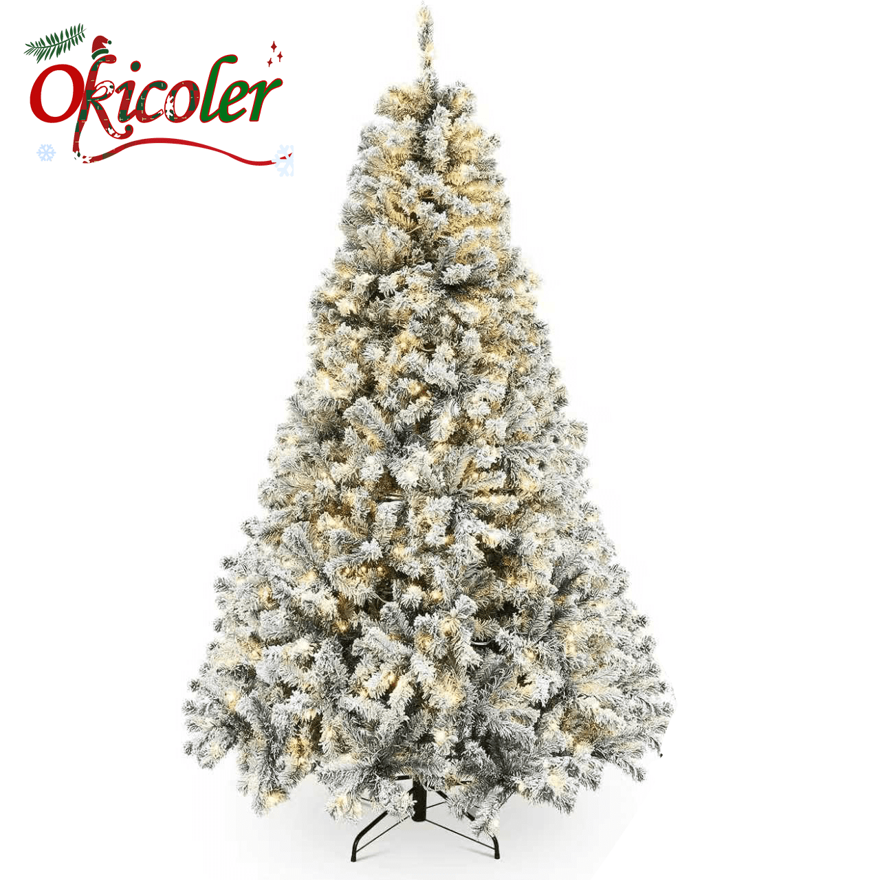 6.5ft Christmas Pine Tree - Pre-Lit Snow Flocked Artificial with LED ...