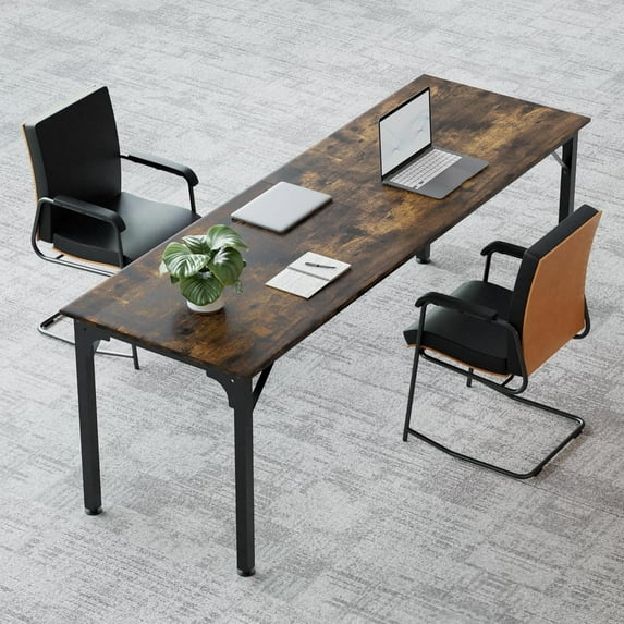 6.5ft Conference Table with Flexible Configuration,Conference Room Table with Adjustable Footpads,Stable Structure,Large Rectangle Seminar Table for 4-22Person (1, Brown)