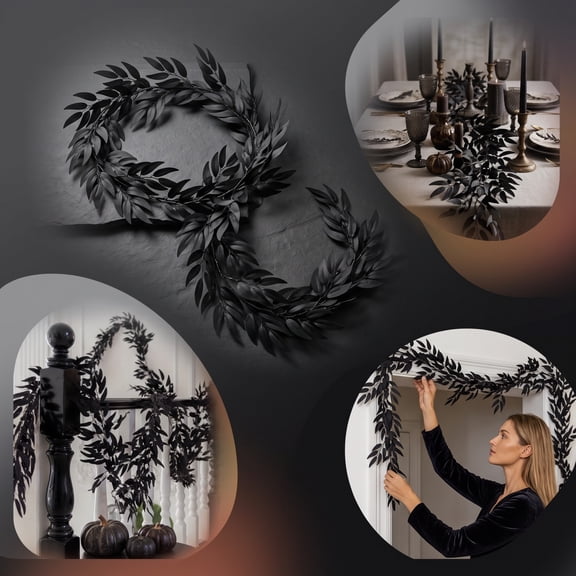 6.5ft Dark Willow Leaf Garland, Artificial Black Green Foliage Vine for Halloween Mantel, Gothic Home Decor Party Prop