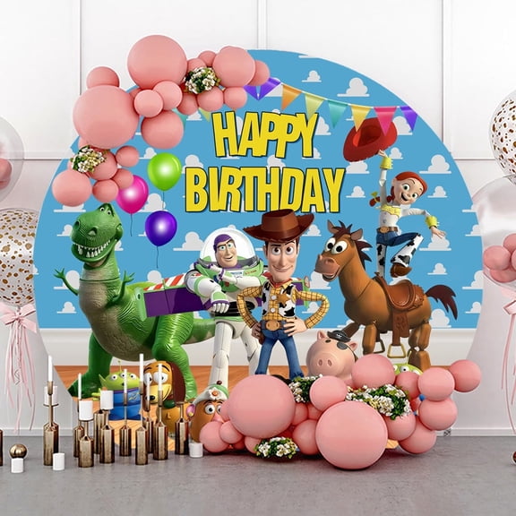 6.5ft Dinosaur Dog Cowboy Balloon Round Birthday Backdrop for Kids