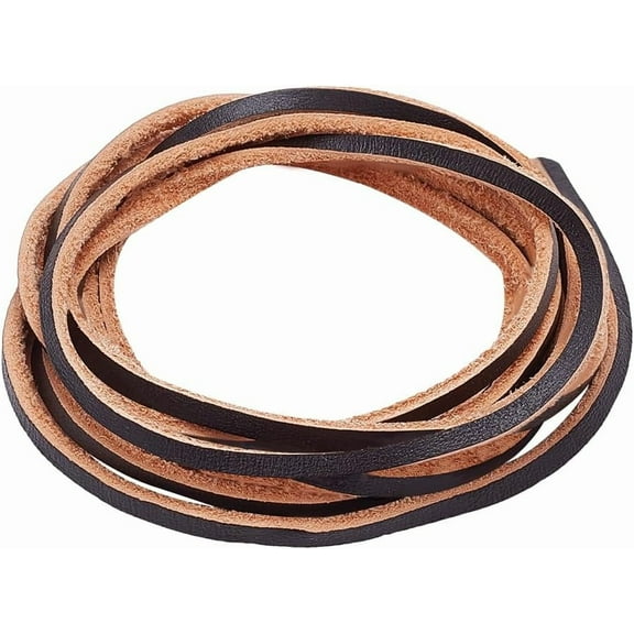 6.5ft Flat Genuine Leather Cord 3mm(1/8") Leather Braiding String Brown Strips Cord for Jewelry Making Shoe Lace Bracelets Necklaces Handbags diy