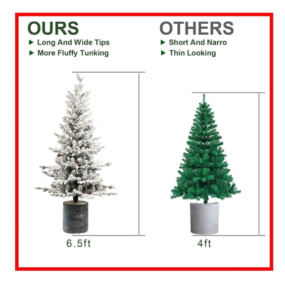 6.5ft Flocked Christmas Tree, PE/PVC Pine Cone Xmas Tree for Indoor Use, Realistic & Fluffy Holiday Tree with Metal Stand