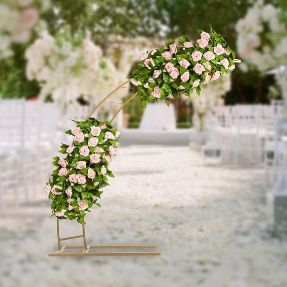 6.5ft Gold Crescent Moon Wedding Arch Metal Curved Design Photography Backdrop Stand Flower Balloon Frame for Outdoor Events