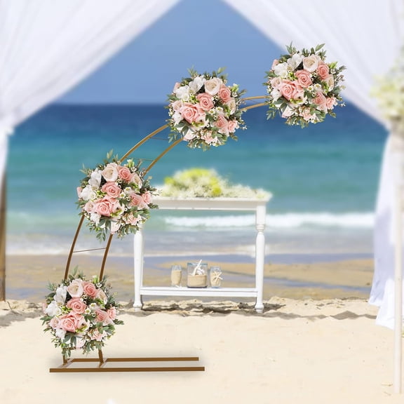 6.5ft Gold Metal Crescent Moon Wedding Arch Stand with Curved Flower Balloon Frame for Garden Arbors and Arches