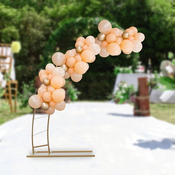 6.5ft Metal Crescent Moon Wedding Arch Stand, 20mm Tube Carbon Steel Curved Flower Balloon Frame for Wedding Birthday Event Decor Anniversary Party Decoration Supplies - Gold