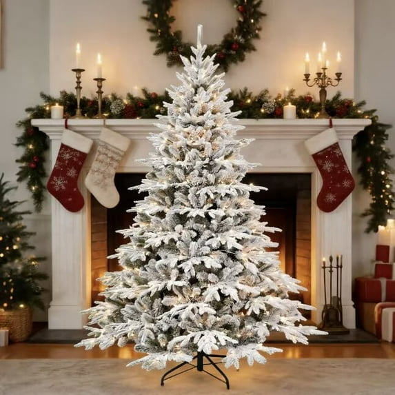 6.5ft PE/PVC Mixed Flocking Automatic white Christmas Tree - Easy Setup Foldable Holiday Decor