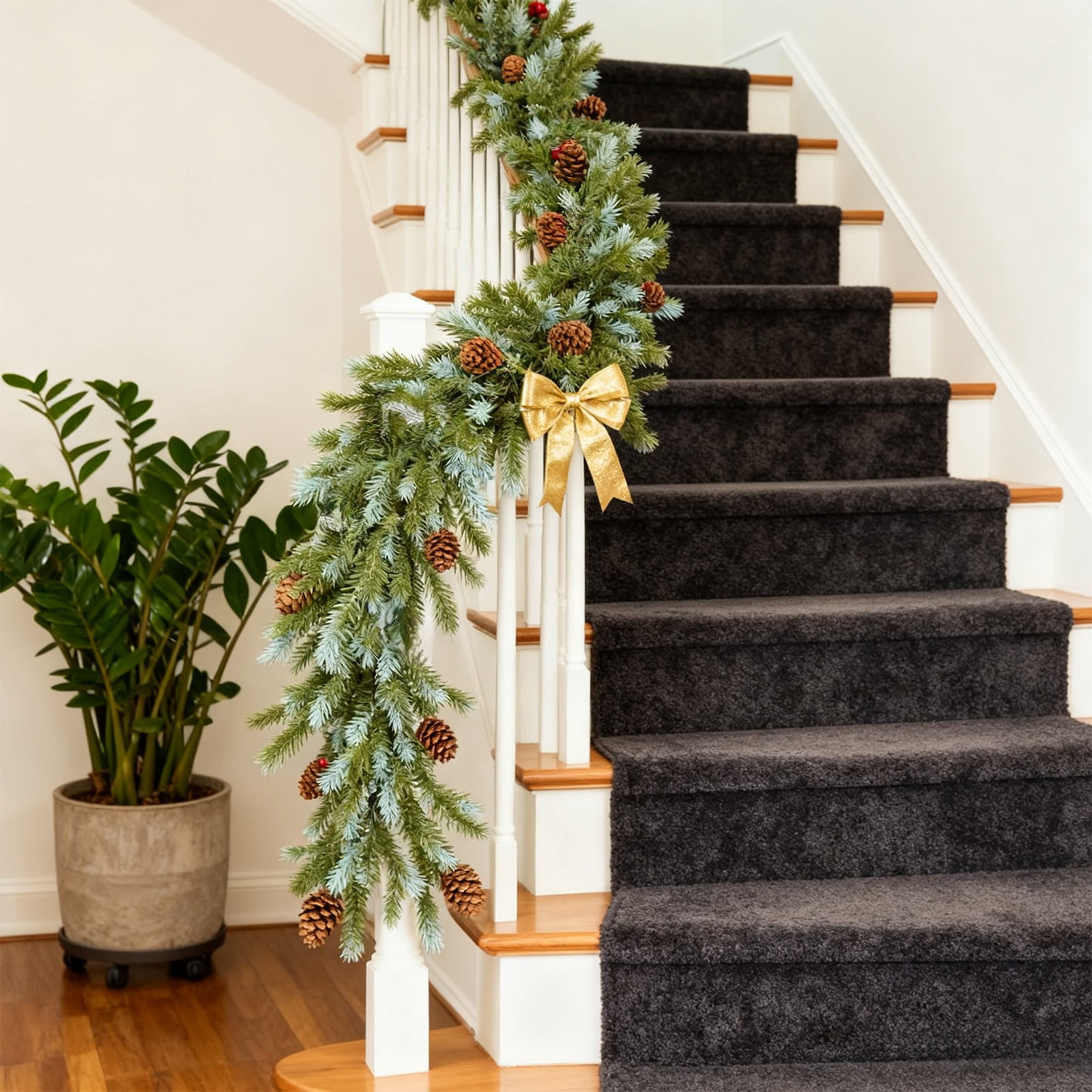 6.5ft Pinecone Garland, Artificial Rattan Holiday Decor, Fireplace ...