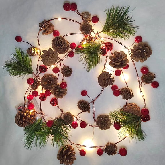 6.5ft Pinecone Red Berry Christmas String Lights, 20 LED Xmas Christmas Garland with Red Berry Pine Cone Fairy String Lights Indoor Outdoor Fireplace Mantel Holiday Christmas Party Decorations