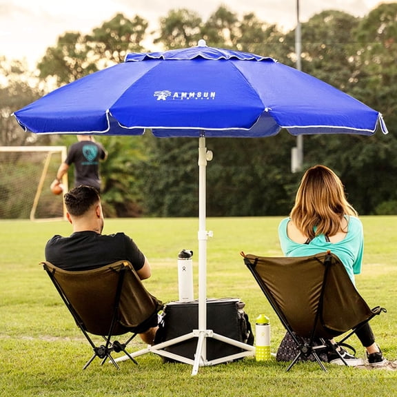 6.5ft Portable Umbrella with Stand, Blue Outdoor Canopy for Garden Pool Sports