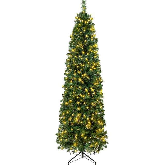 6.5ft PreLit Pencil Christmas Tree, Artificial Slim Xmas Tree with 250
