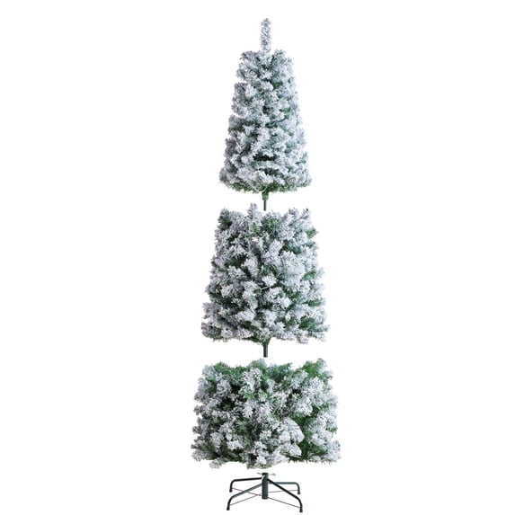 6.5ft Prelit Flocked Christmas Tree with 250 Warm White LED Lights and 814 Tips, Durable Metal Hinged Branches, Flame-Retardant PVC Tips, Sturdy Metal Base, Easy Assembly for Holiday Decorations