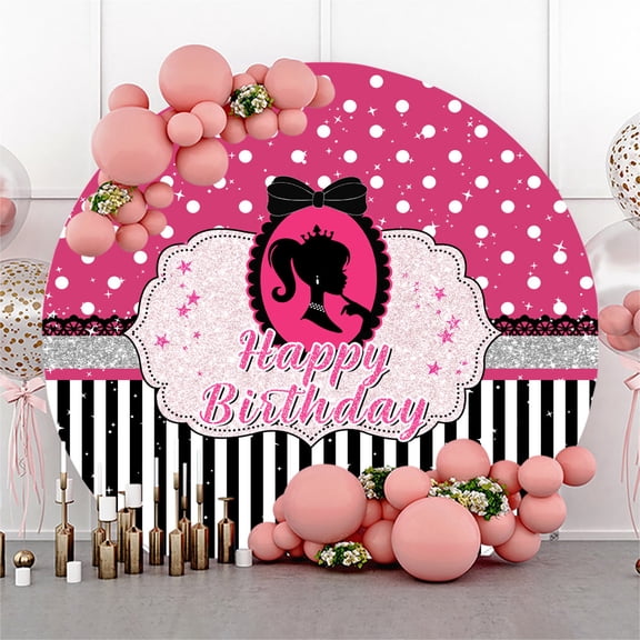 6.5ft Princess Silhouette Polka Dot Stripe Round Birthday Backdrop for Girl