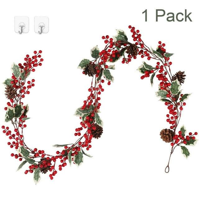 6.5ft Red Berry Christmas Garland Artificial Vines Garland with Pinecones Hanging Decorative for