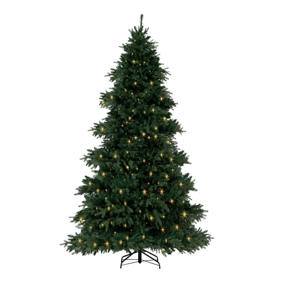6.5ft Rustic Christmas Tree with Lights, Tree Prelit with 2595 Branch Tips, 600 Warm Lights and Metal Stand by Homestock